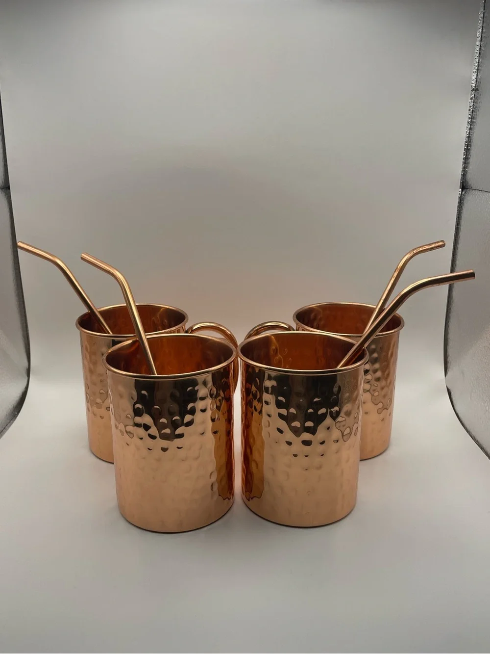 Copper Cure 100% Copper Mugs with Straws (4)